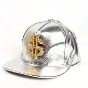 Mens Hat Dollar Sign Decoration Solid Color Crocodile Pattern SILVER Adjustable